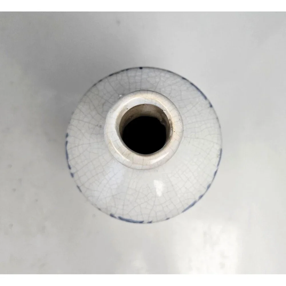 Blue and White Terracotta Vase Distressed Finish Floral Scroll Shabby Chic 7.5" - Picture 6 of 9